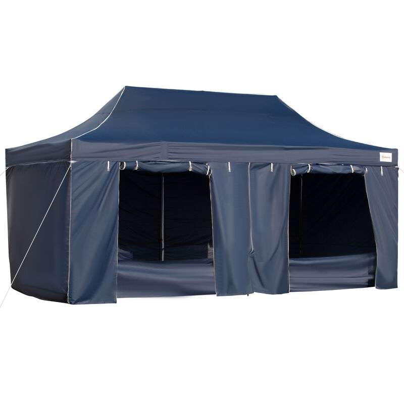 Outsunny 10' x 20' Pop Up Canopy Tent with Sidewalls & Doors, Instant Tents for Parties with Wheeled Carry Bag, Height Adjustable, for Outdoor, Garden, Patio, Blue