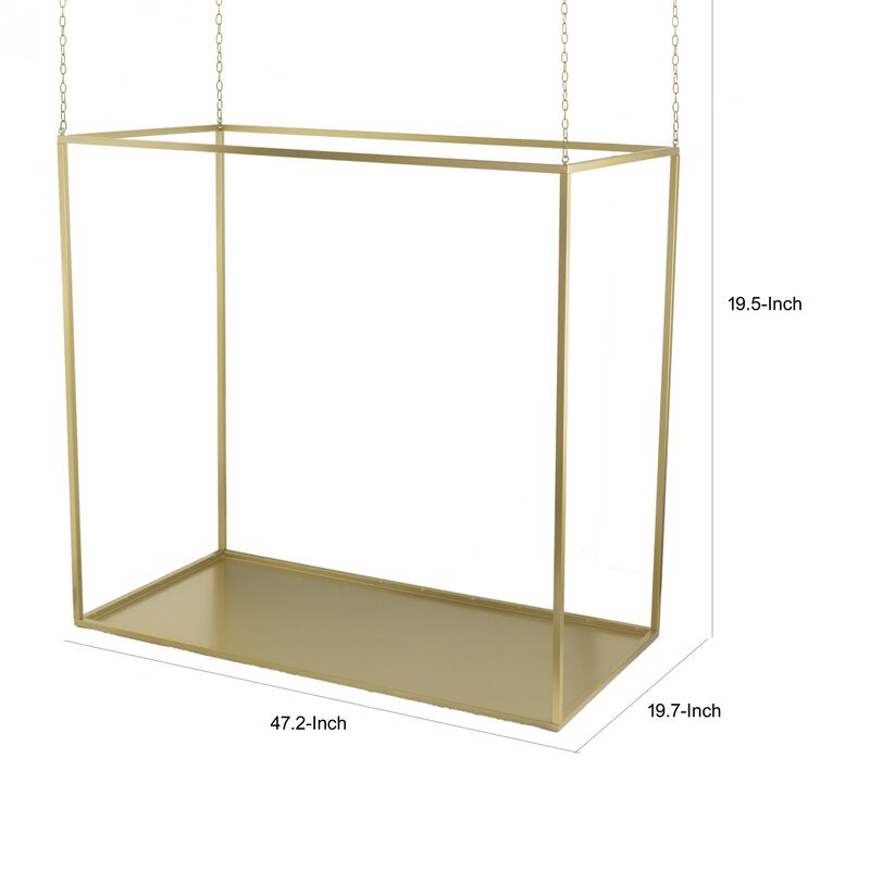47 Inch Plant Stand with 4 Adjustable Chains, Floating Effect, Iron, Gold - Benzara