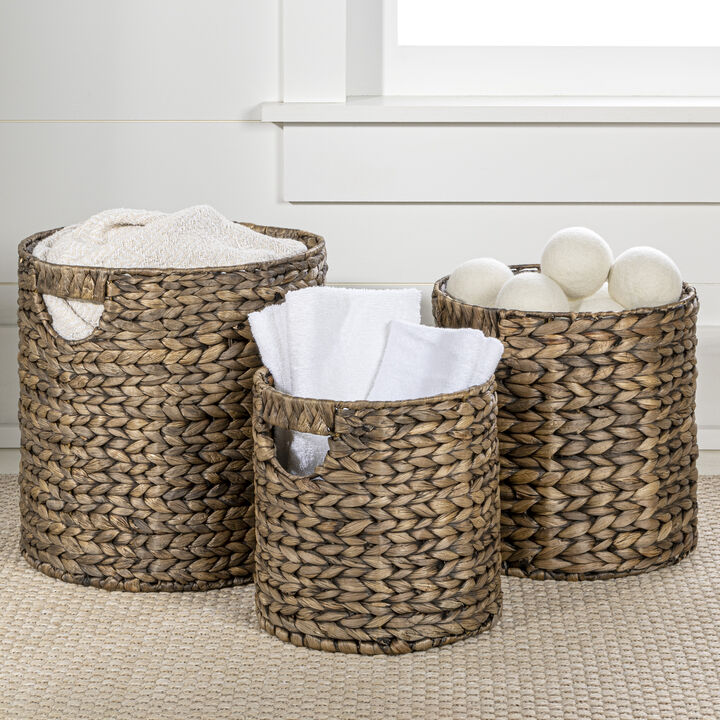Avery Bohemian Cottage Handwoven Hyacinth Cylinder Nesting Baskets with Handles