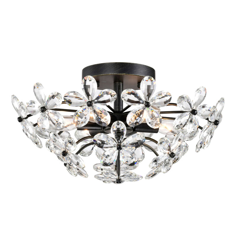 Coral 6-Light Antique Black Daisy Flower Crystal Flush Mount image number 8
