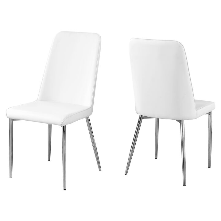 Monarch Specialties I 1033 Dining Chair, Set Of 2, Side, Upholstered, Kitchen, Dining Room, Pu Leather Look, Metal, White, Chrome, Contemporary, Modern