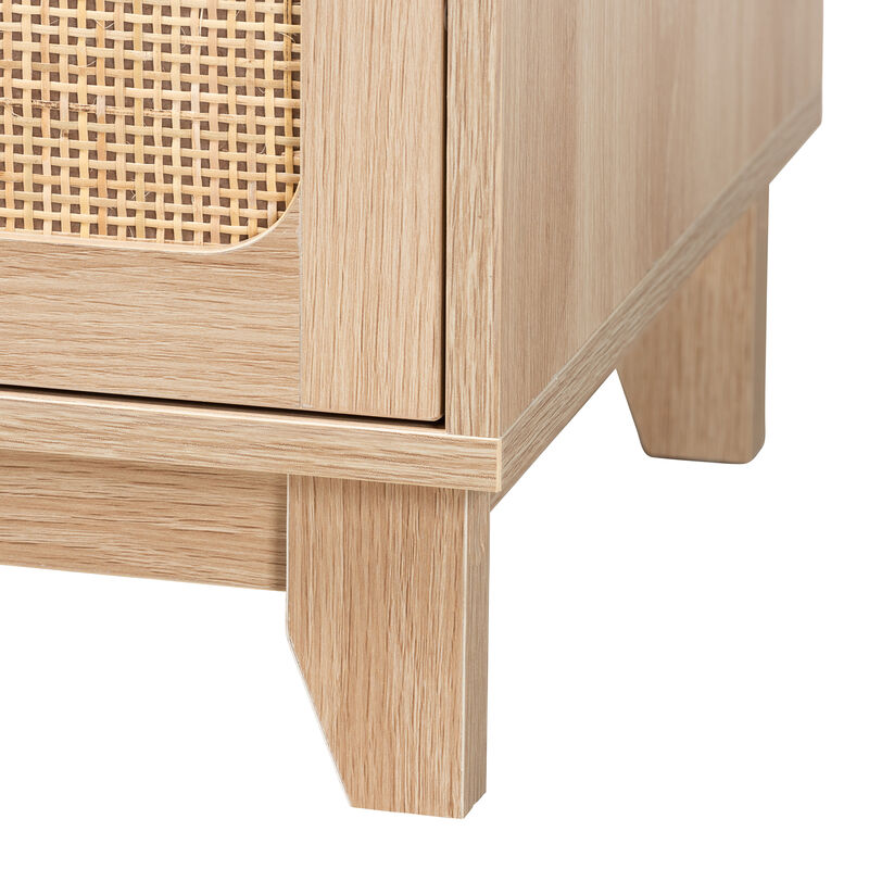 Baxton Studio Elsbeth Japandi Oak Finished Wood and Natural Rattan 3 Drawer Storage Cabinet image number 6