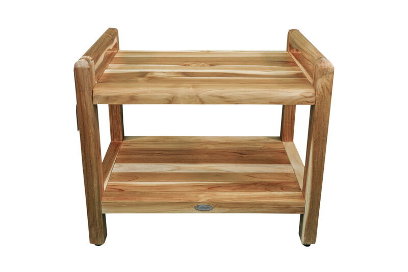 EcoDecors Eleganto EarthyTeak 24" Teak Shower Bench, LiftAide Arms