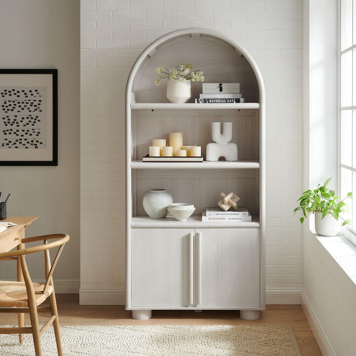 Modway Bellamy 79 Inch Tall Arched Bookcase with Storage in Ash &ndash; Arched Cabinet Bookshelf Bookcase with Open Display Shelves