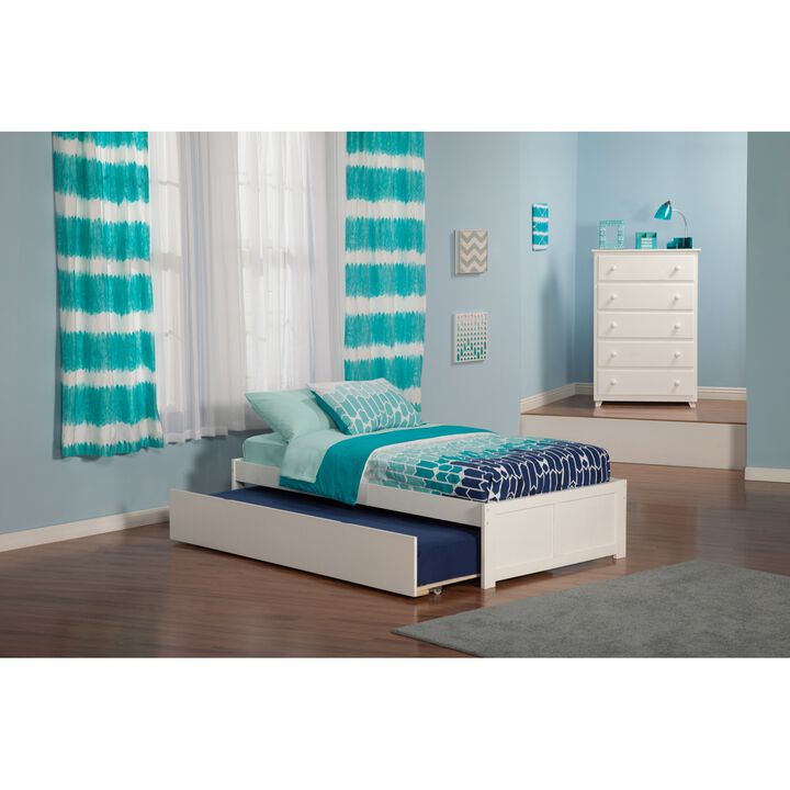 Concord Twin Extra Long Bed with Footboard and Twin Extra Long Trundle in White