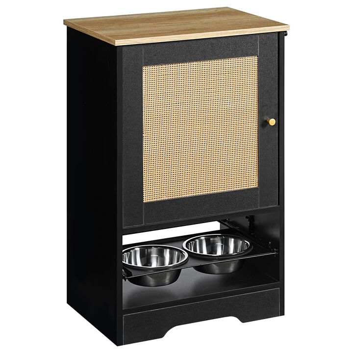 Feeding Station with 1 Storage Cabinets, Pet Feeding Station with 2 Elevated Dog Bowls, Side Hooks