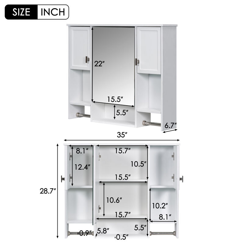 ELEMENT ACE Modern Wall Mounted Bathroom Storage Cabinet with Mirror and Towel Bar image number 2