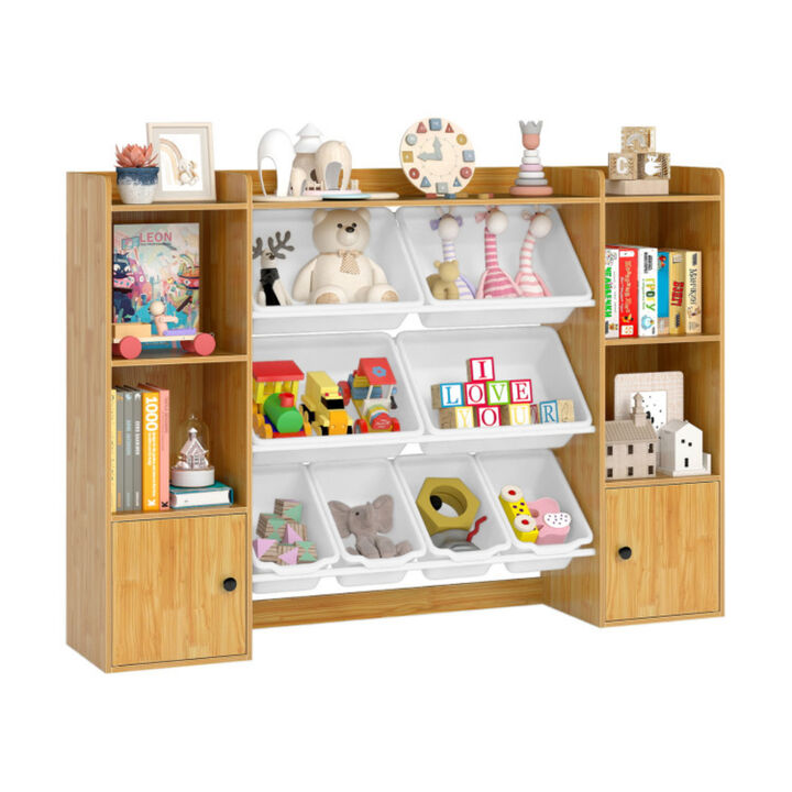 Kids Bookshelf and Toy Organizer with Storage Boxes and Open Shelves