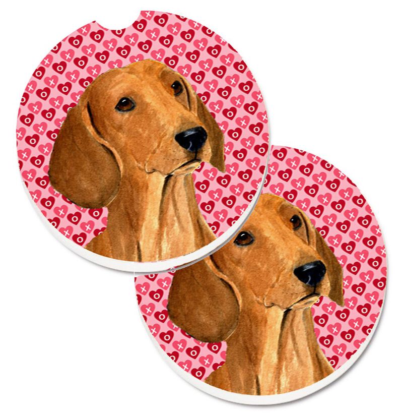 Caroline's Treasures Dachshund Hearts Love & Valentine's Day Portrait Set of 2 Cup Holder Car Coasters SS4487CARC, 2.56, Multicolor image number 0