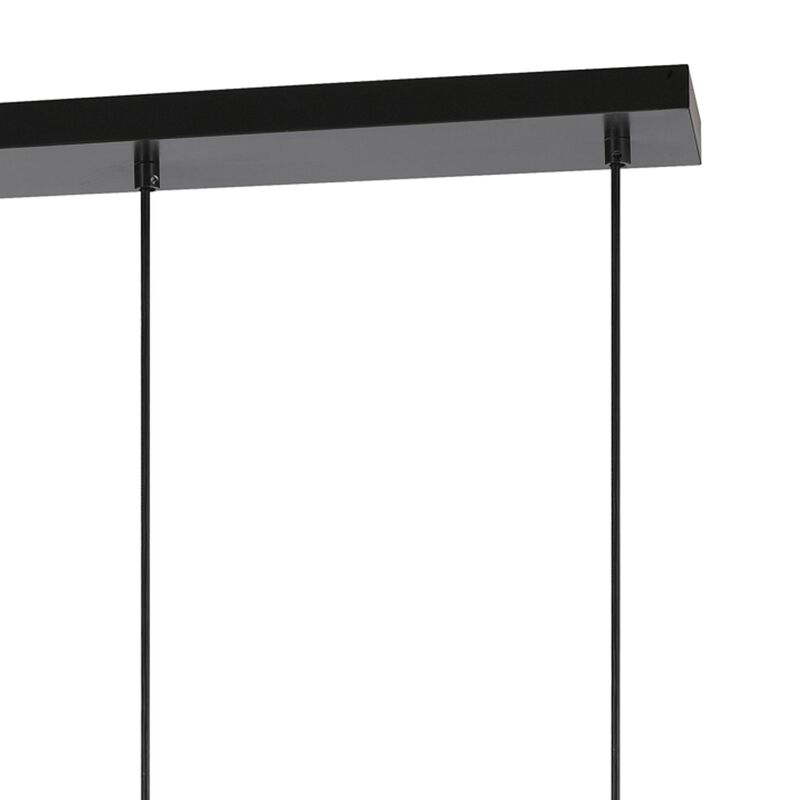 4 Light Metal Frame Pendant Fixture with Wooden and Glass Shades, Brown - Benzara