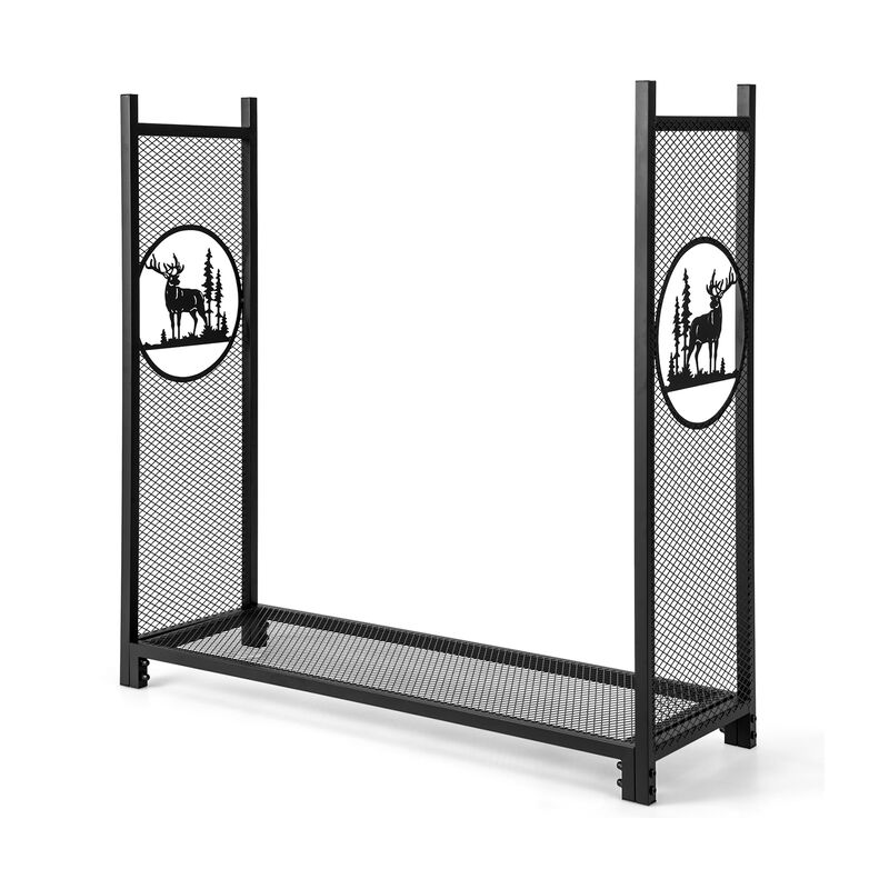 4-Foot Firewood Rack Stand with Mesh Sides for Outdoor Storage and Organization image number 0