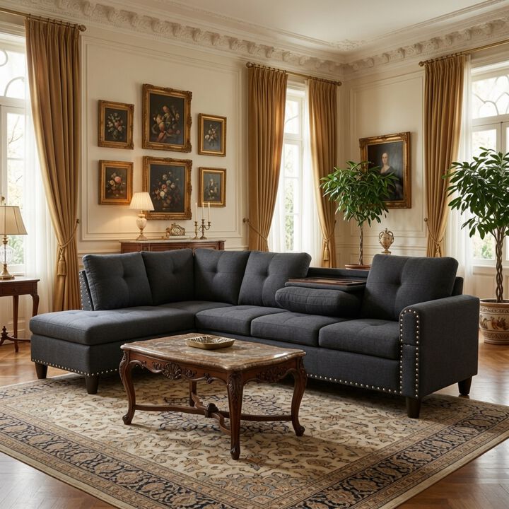 Sogfax L‑Shaped Linen Blend Sectional Sofa