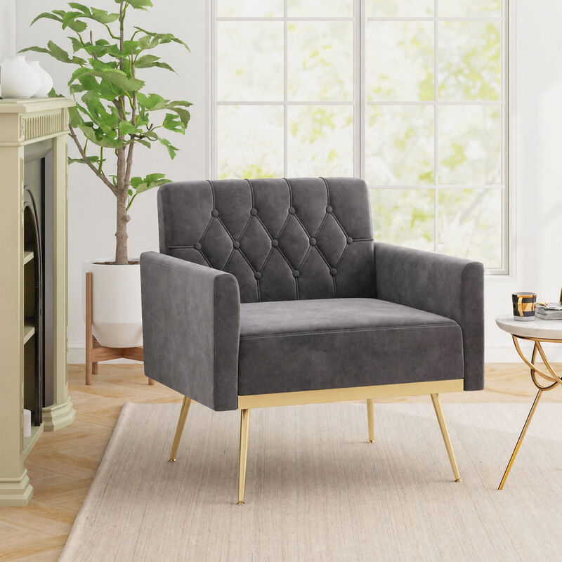 Modern Upholstered Accent Chair with Velvet Fabric and Button Tufted Back for Living Room image number 7