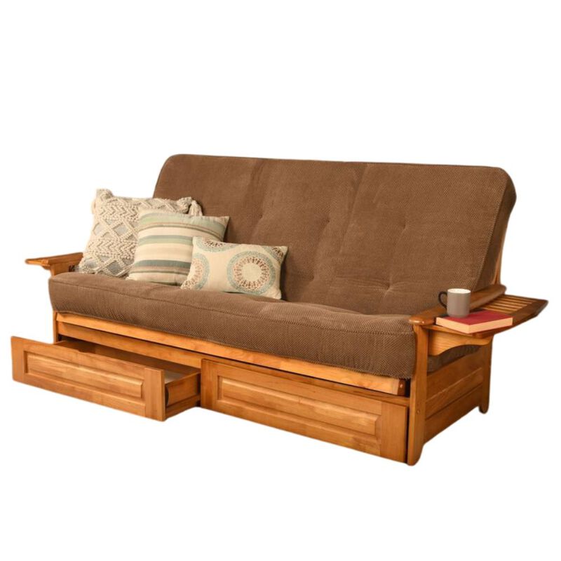 Phoenix Frame Queen-Butternut Finish-Marmont Mocha Mattress-Storage Drawers