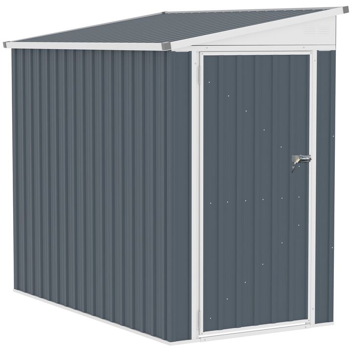 4' x 6' Steel Garden Storage Shed Lean to Shed Outdoor Metal Tool House with Lockable Door and 2 Air Vents for Backyard, Patio, Lawn
