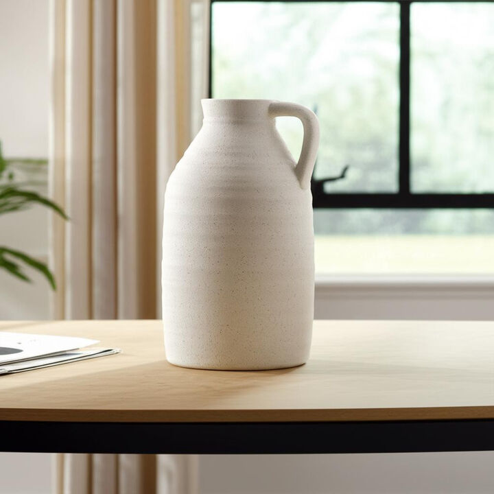 HomeRoots 15" Off White Ceramic Jug Table Vase