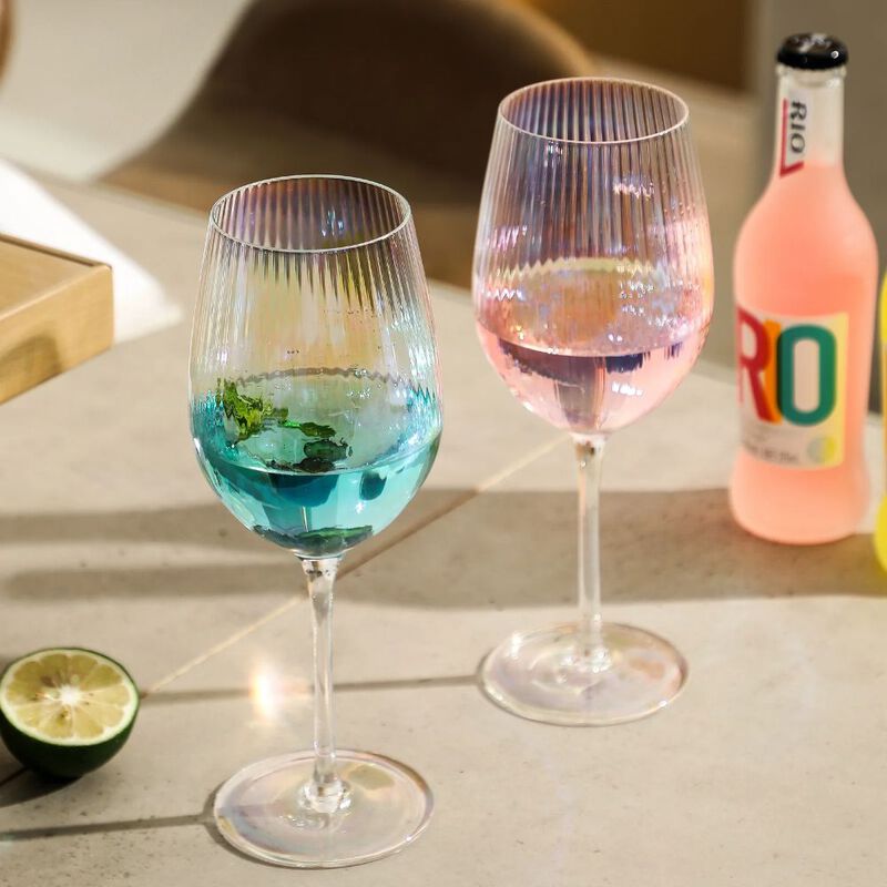 Grassi Iridescent Wine Glass Set - 19 oz Pretty Cute Cool Rainbow Colorful Halloween Glassware Set of 2