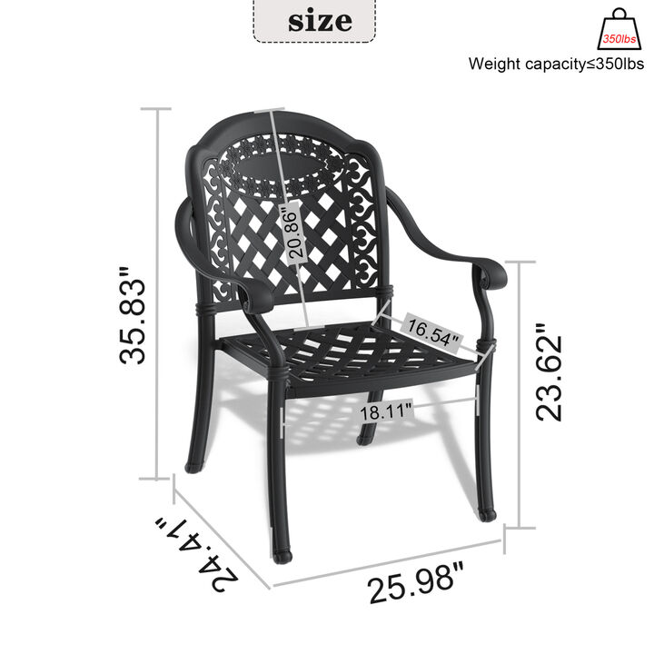 Cast Aluminum Patio Dining Chair 6PCS With Black Frame and Cushions