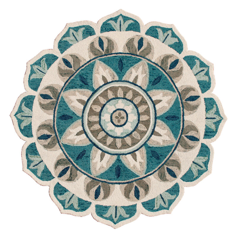 4 Blue Round Wool Floral Hand Tufted Area Rug image number 0