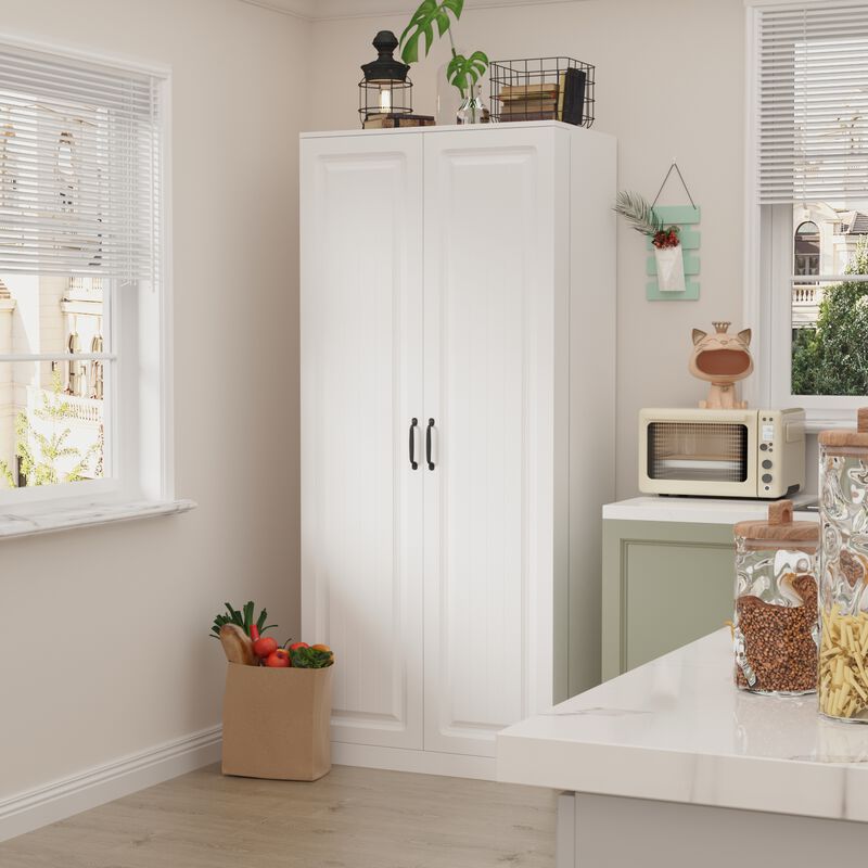 White Wood 31.5 in. W Food Pantry Cabinet Kitchen Buffet Bar Storage Rack, With Double Doors, Rotating Storage Racks