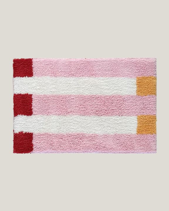 Ultra Soft Whimsical Dopamine Cabana Stripe Bath Rug, Absorbent Mat