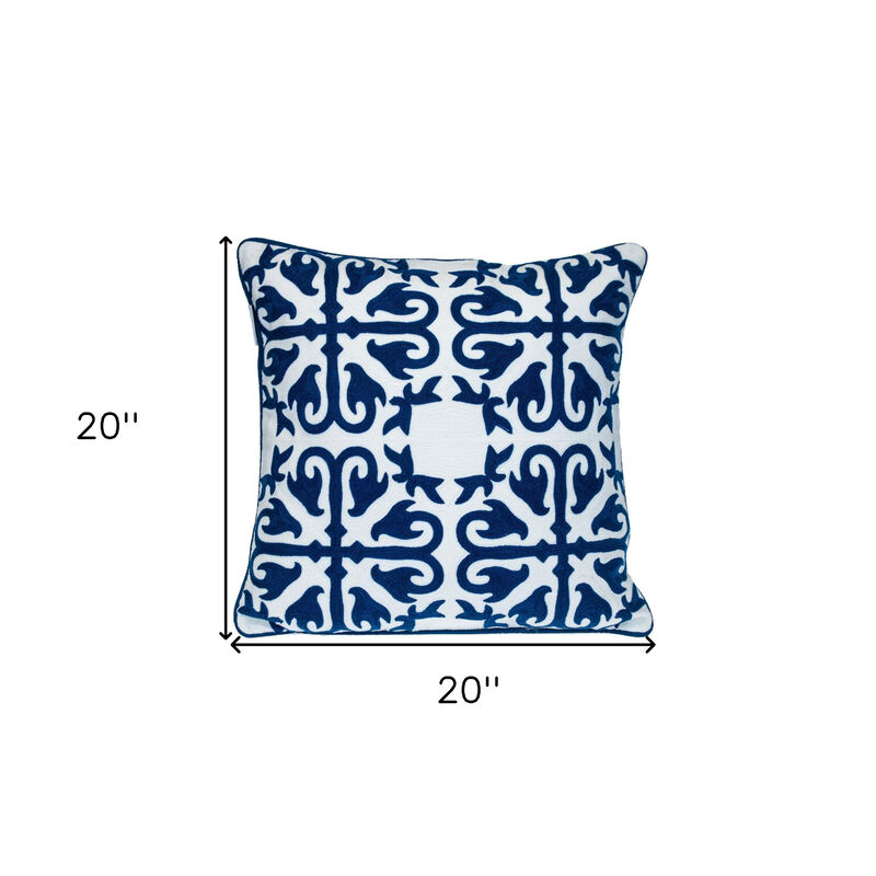 HomeRoots 20" Blue and White Geometric Cotton Throw Pillow image number 4