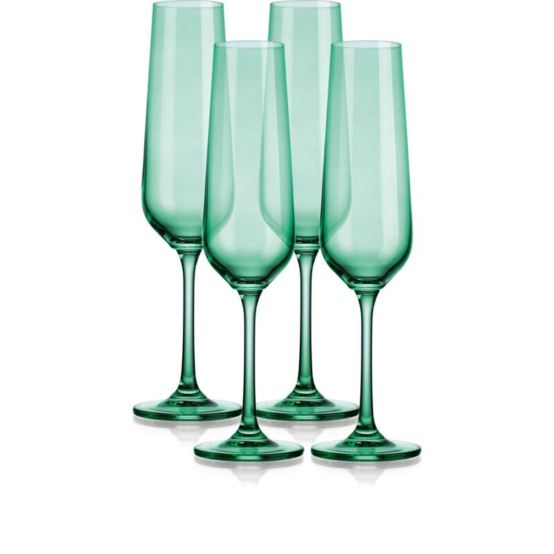 HomeRoots Set of Four Green Crystal Narrowing Shape Stemmed Flute image number 0