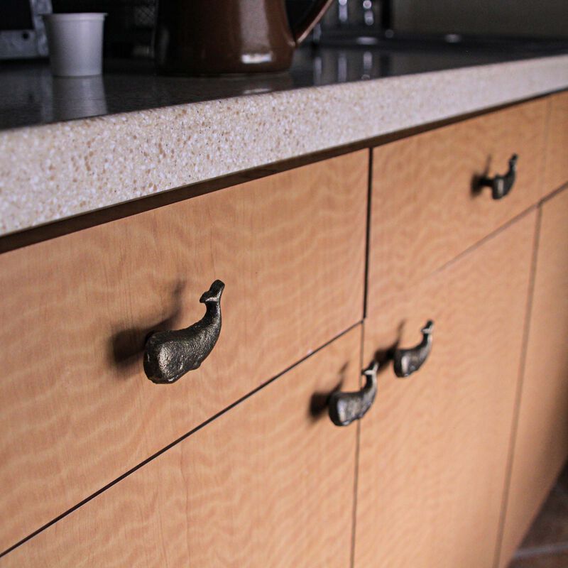 Set of 6 Antique Bronze Finish Cast Iron Whale Drawer Pulls Decorative Cabinet Knobs - Easy Install - Timeless Coastal Charm - Nautical Home Decor 2.25 Inches Long image number 1