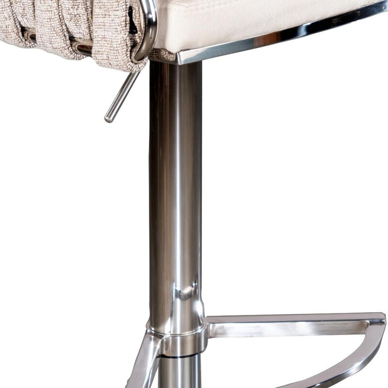 HomeRoots Off White and Silver Faux Leather Linen and Steel Low Back Adjustable Height Swivel Bar Chair image number 3