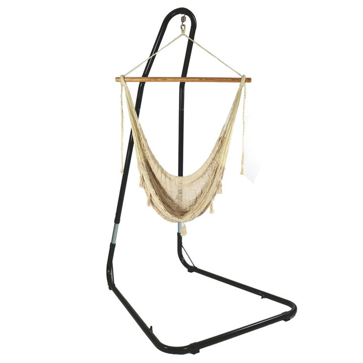 Sunnydaze Cotton/Nylon Rope Hammock Chair with Adjustable Stand