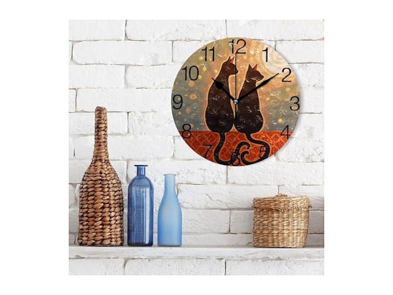 Cats Love Moon Oil Painting Wall Clock Silent Non Ticking Office Decor image number 2