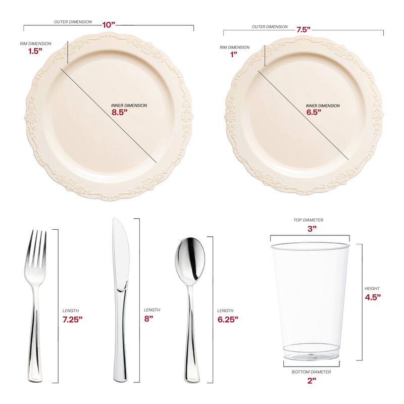 Ivory Vintage Round Plastic Wedding Value Set (30 Sets) image number 2