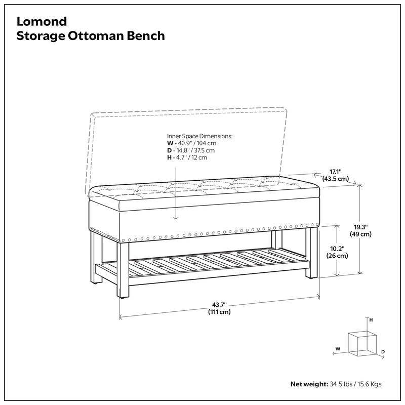 Lomond 43 inch Wide Transitional Rectangle Storage Ottoman Bench in Tanners Brown Faux Leather image number 6