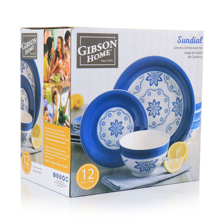 Gibson Home 12 Piece Sundial Ceramic Dinnerware Set