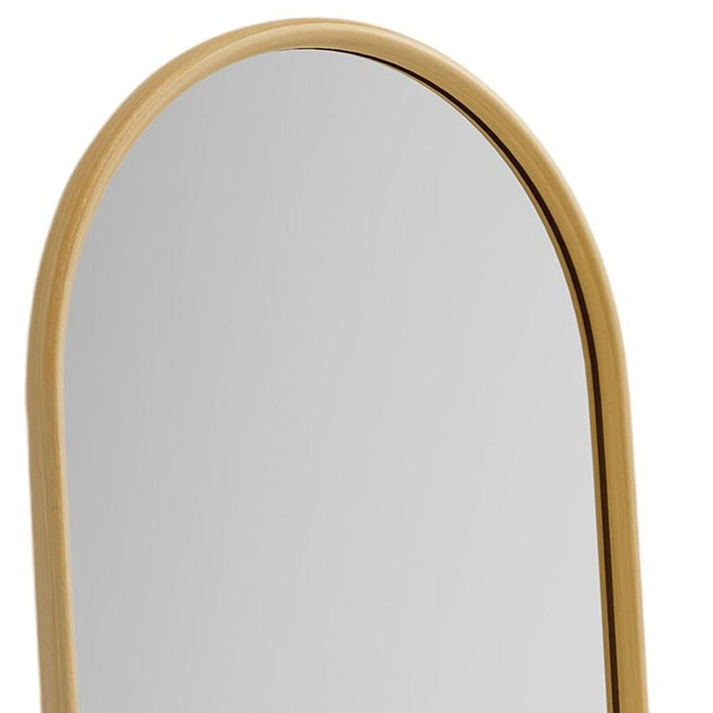HomeRoots 71" Natural Solid Wood Arch Freestanding Framed Full Length Mirror image number 2