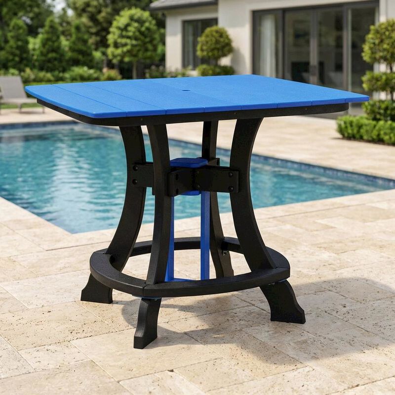 Outdoor Escape Blue Outdoor Square Dining Table, Black Base, Polyethylene Construction image number 2