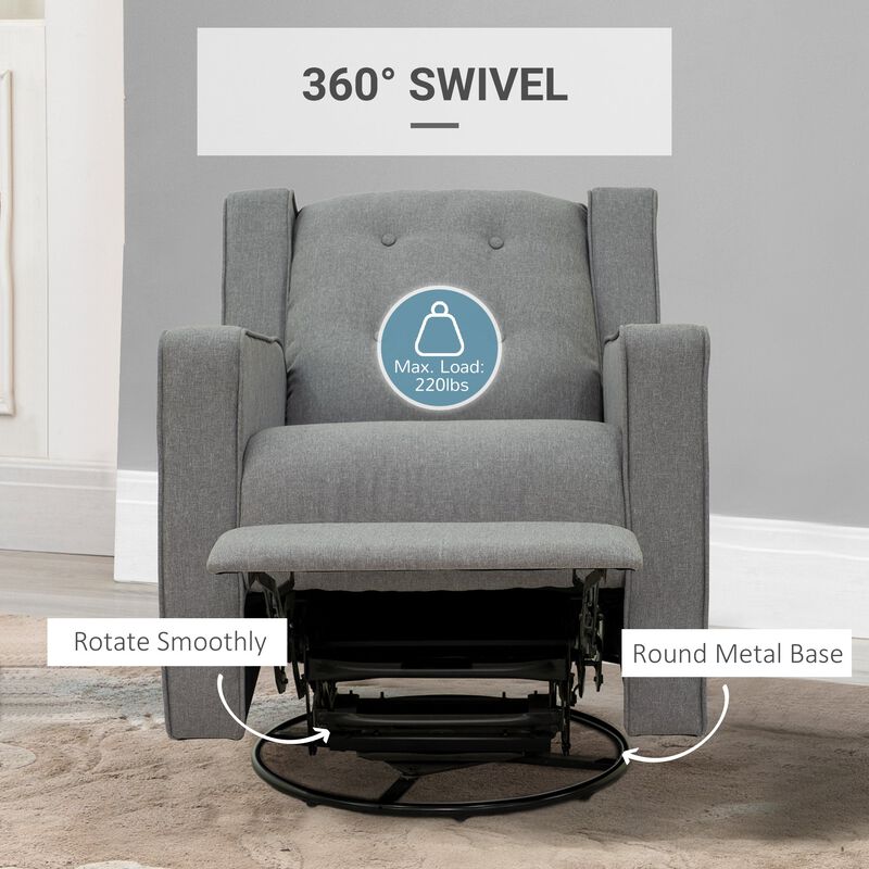 Living Room Chair Recliner Linen Fabric Swivel Gliding Recliner Sofa Chair Grey
