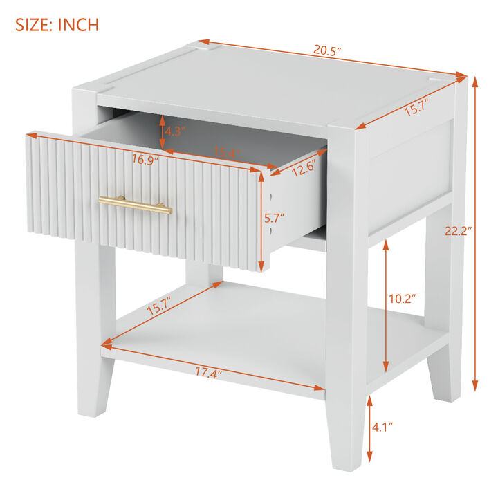 Wooden Nightstand with a Drawer and an Open Storage, End Table for Bedroom, White