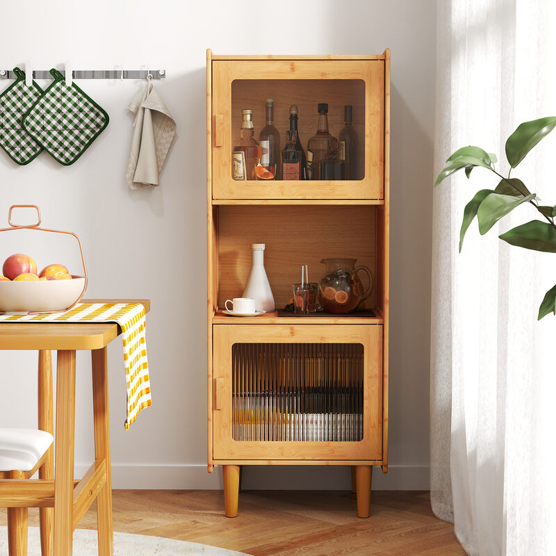 3-Cube Wicker Storage Cabinet with Open Compartment and 2 Acrylic Doors