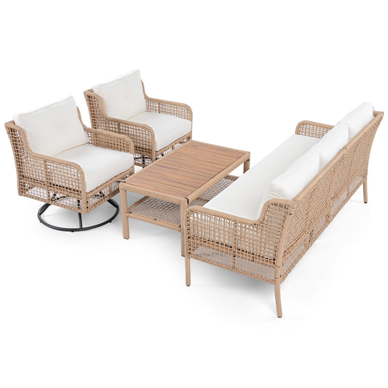 Whisen 5-Person Outdoor Sectional Wicker Sofa Set with Swivel Chairs for Poolside Backyard Deck image number 8