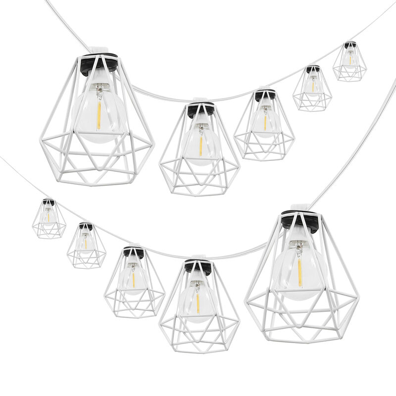 10-Light Indoor/Outdoor 10 ft. Contemporary Transitional Incandescent G40 Diamond Cage String Lights