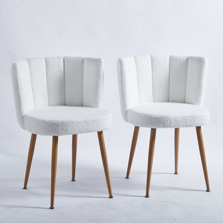 Modern WHITE dining chair(set of 2 ) with iron tube wood color legs, shorthair cushions and comfortable backrest, suitable for dining room, living room, cafe, simple structure