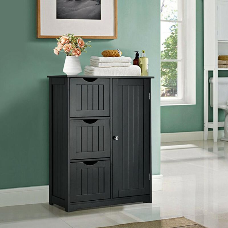 Hivvago Bathroom Floor Cabinet Side Storage Cabinet with 3 Drawers and 1 Cupboard