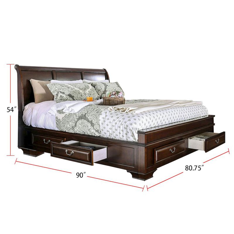 Simple Relax King Size Storage Bed in Brown Cherry Finish image number 3
