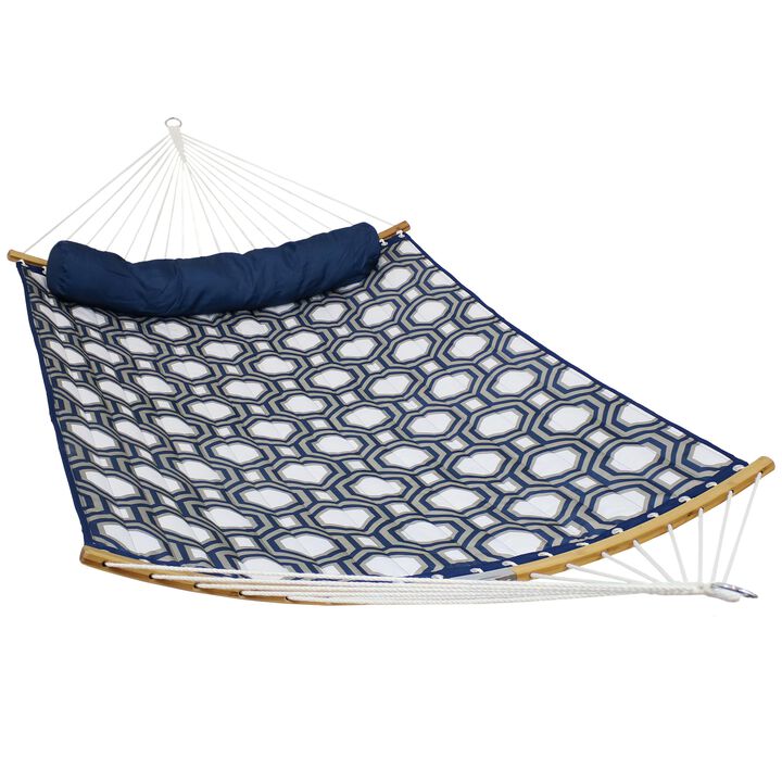 Sunnydaze 2-Person Quilted Hammock with Curved Spreader Bar - Navy and Gray