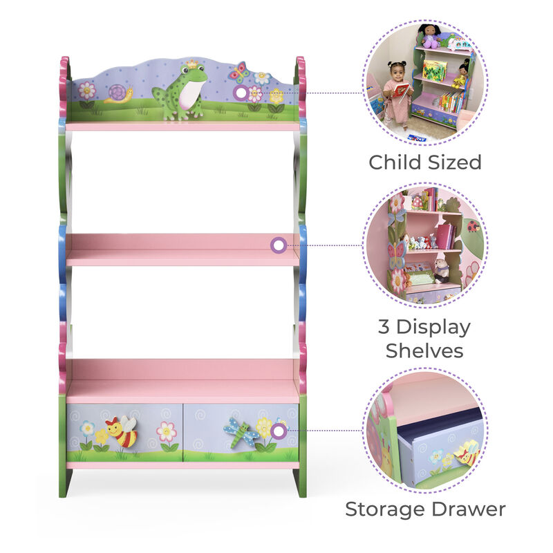 Magic Garden Kids 3-Tier Bookshelf & Drawer, Multi image number 2