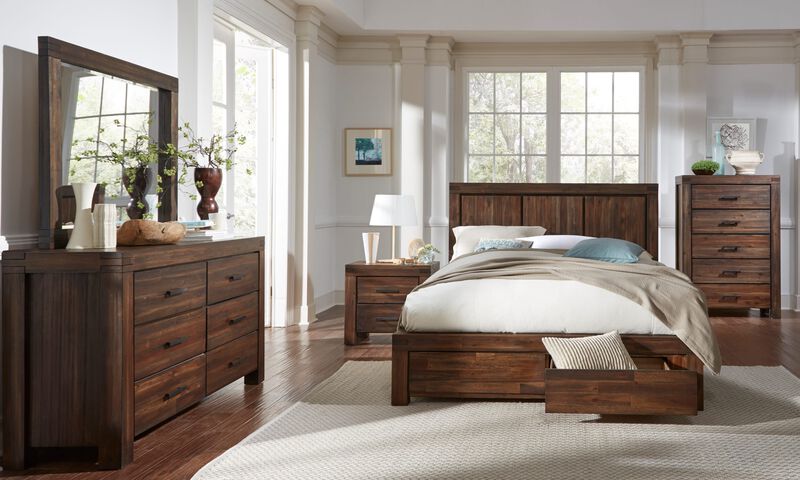 Meadow Full-size Solid Wood Footboard Storage Bed in Brick Brown