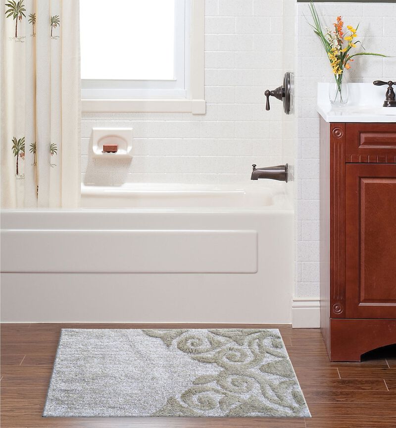 Bathroom Rug Damask Pattern Beige & Ivory 20"x32"