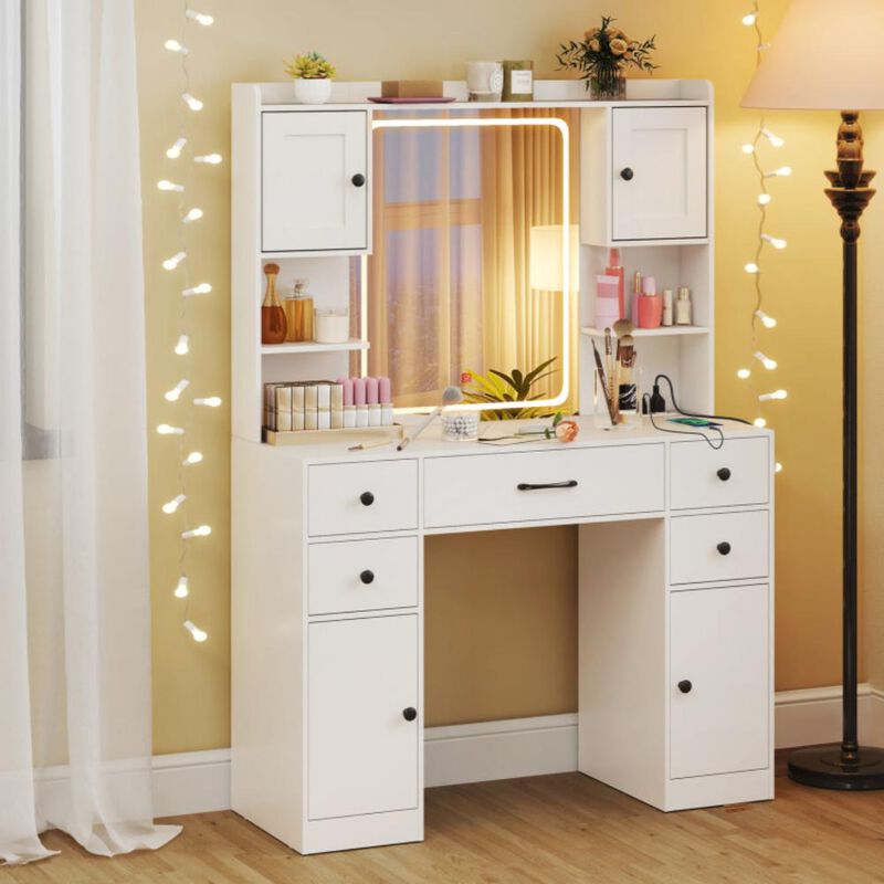 Hivvago Makeup Vanity Desk with Lighted Mirror and Charging Station