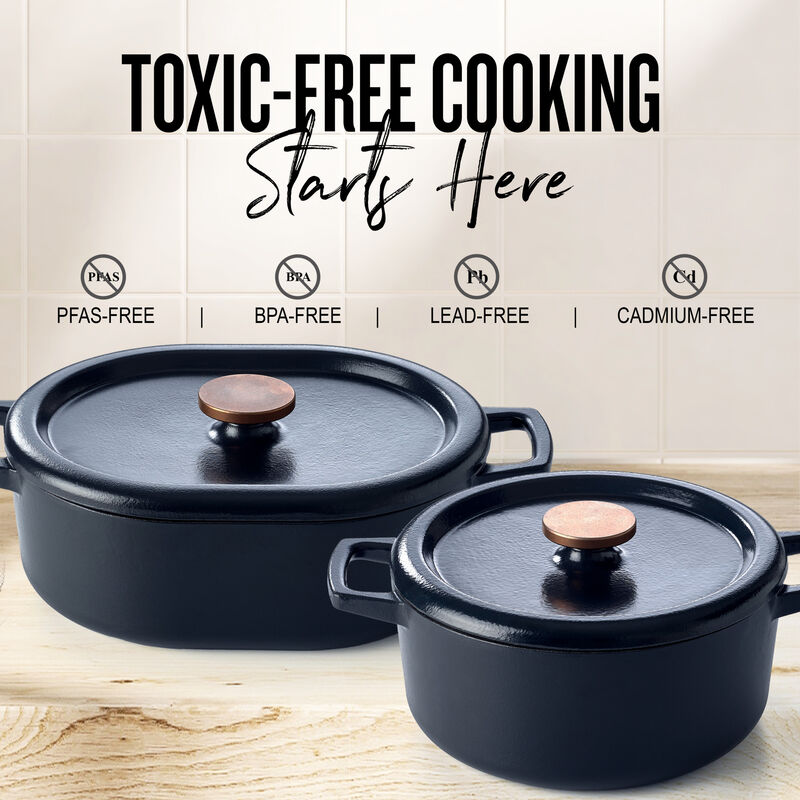 Alva Nori Enameled Cast Iron Dutch Oven 5Qt. - Nonstick, Oven Safe and Made without PFAS, PFOA & PTFE - Induction and All Stovetop Compatible with Even Heat Distribution